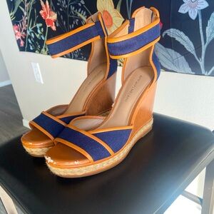 Tan Summer Wedge Heels with Jean Accent Straps